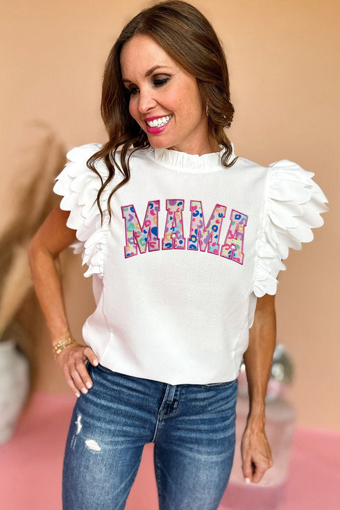 Mama Graphic Layered Scalloped Sleeve Tee