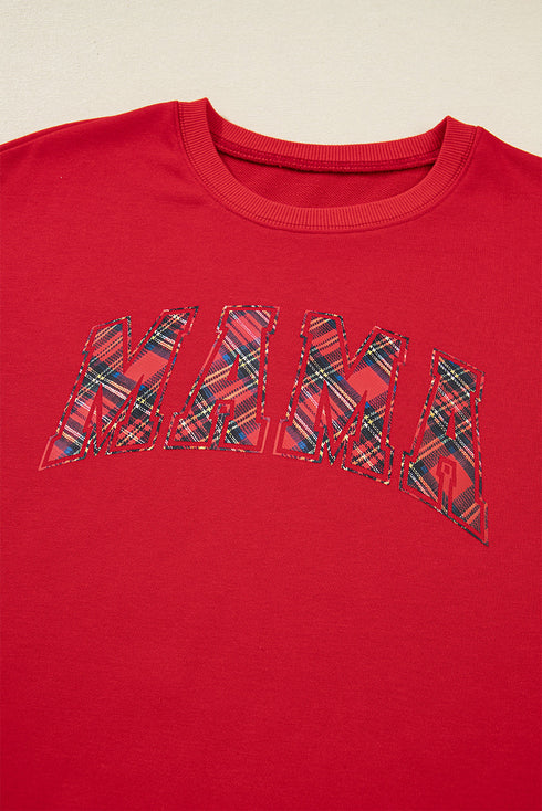 Mama Graphic Plaid Print Crewneck Pullover And Pants Lounge Set