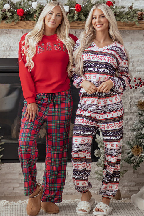Mama Graphic Plaid Print Crewneck Pullover And Pants Lounge Set