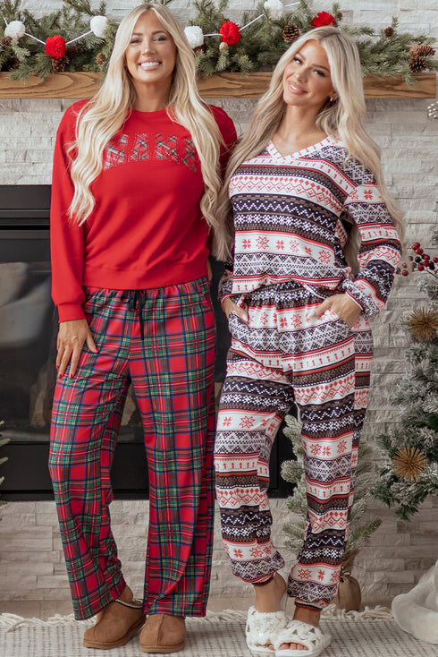 Mama Graphic Plaid Print Crewneck Pullover And Pants Lounge Set