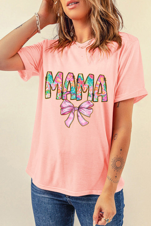 Mama Graphic Print Bow Detail Crewneck T Shirt
