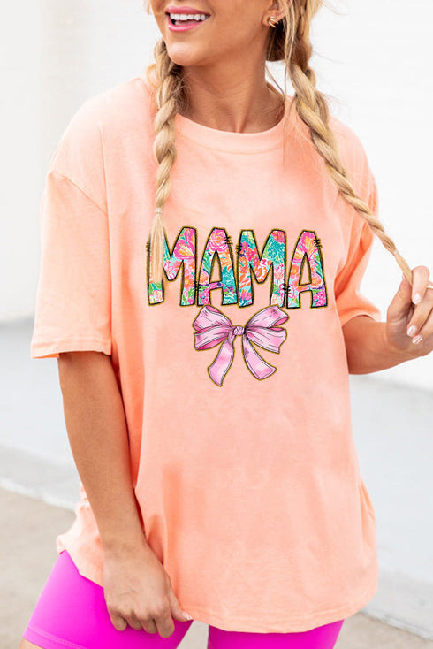 Mama Graphic Print Bow Detail Crewneck T Shirt