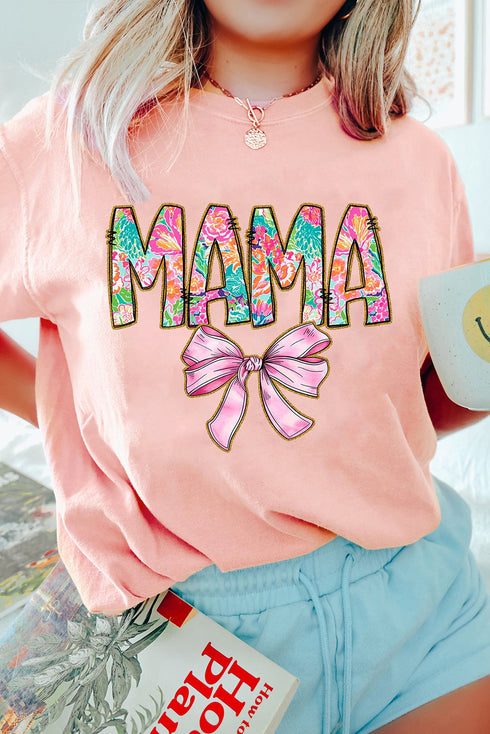 Mama Graphic Print Bow Detail Crewneck T Shirt