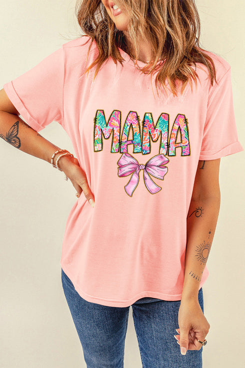 Mama Graphic Print Bow Detail Crewneck T Shirt