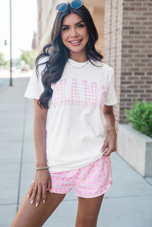 Mama Graphic Tee And Plaid Shorts Lounge Set