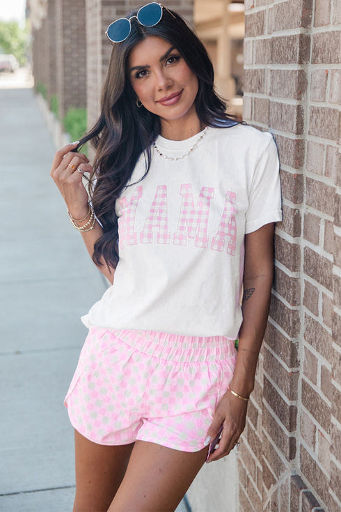 Mama Graphic Tee And Plaid Shorts Lounge Set