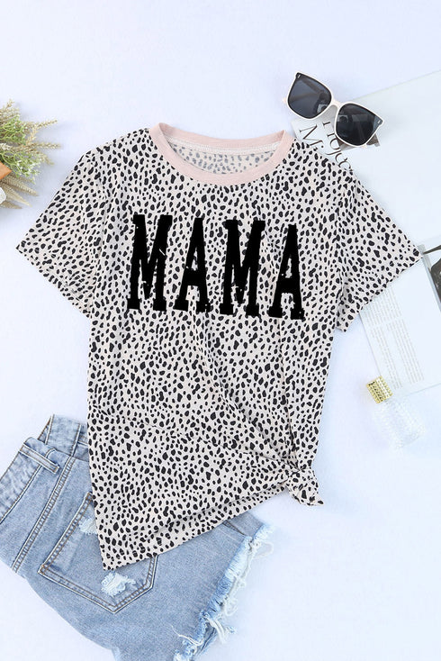 Mama Leopard Print Graphic Short Sleeve T Shirt