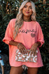 Mama Letter Graphic Animal Print Shirred Detail Top