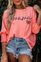 Mama Letter Graphic Animal Print Shirred Detail Top