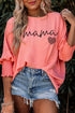 Mama Letter Graphic Animal Print Shirred Detail Top