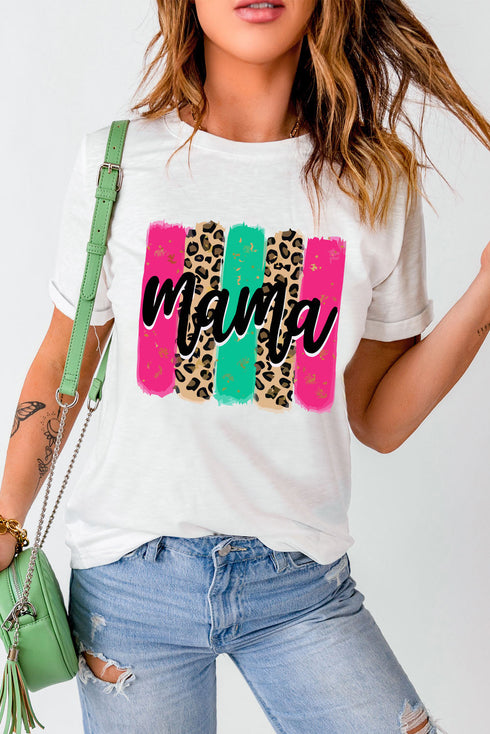 Mama Letter Graphic Brush Stroke Short Sleeve T Shirt