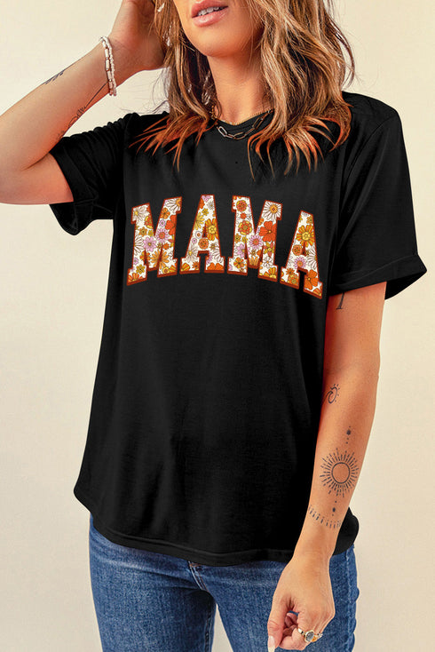 Mama Letter Graphic Crew Neck Short Sleeve T-Shirt