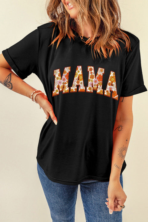 Mama Letter Graphic Crew Neck Short Sleeve T-Shirt