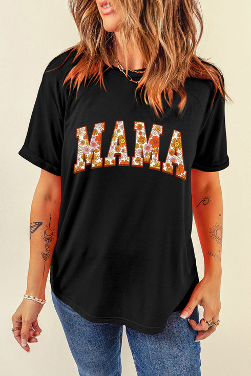 Mama Letter Graphic Crew Neck Short Sleeve T-Shirt