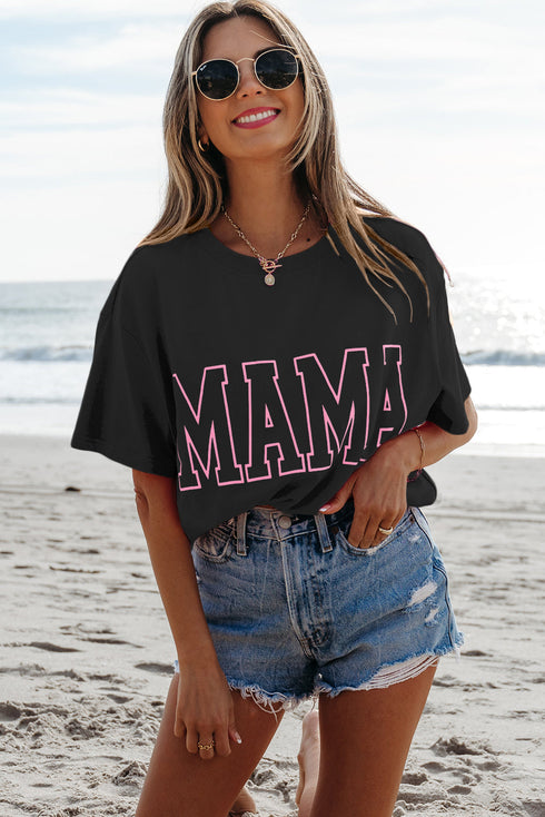 Mama Letter Graphic Crew Neck Short Sleeve Tee