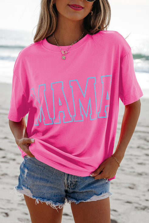 Mama Letter Graphic Crew Neck Short Sleeve Tee
