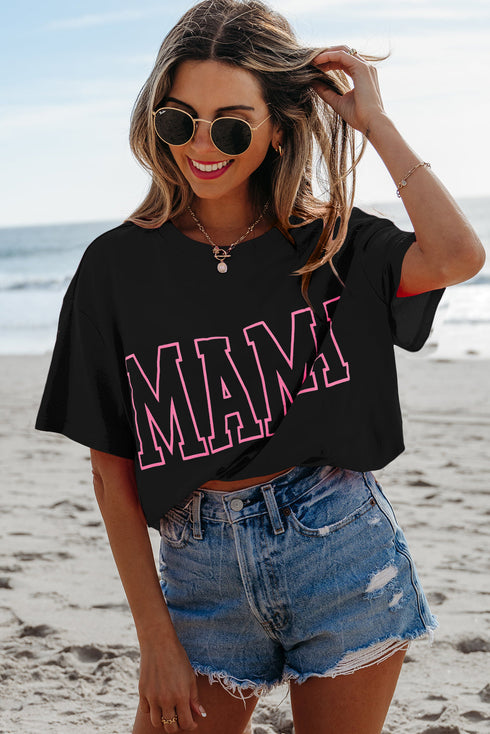 Mama Letter Graphic Crew Neck Short Sleeve Tee