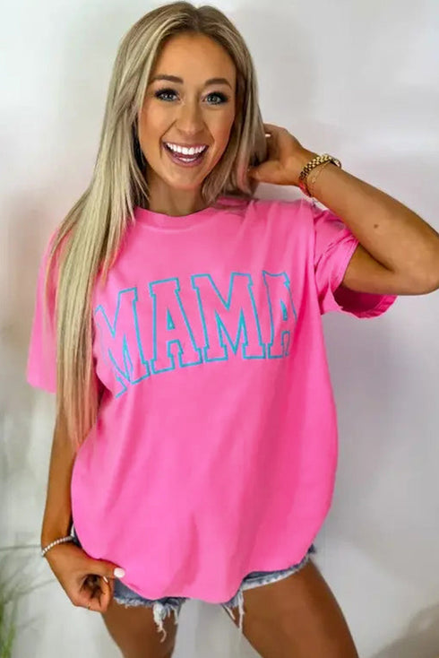 Mama Letter Graphic Crew Neck Short Sleeve Tee