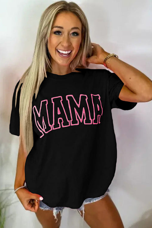 Mama Letter Graphic Crew Neck Short Sleeve Tee