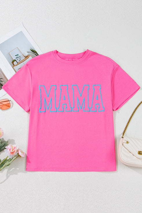 Mama Letter Graphic Crew Neck Short Sleeve Tee