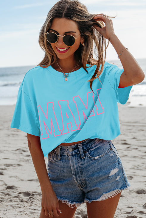 Mama Letter Graphic Crew Neck Short Sleeve Tee