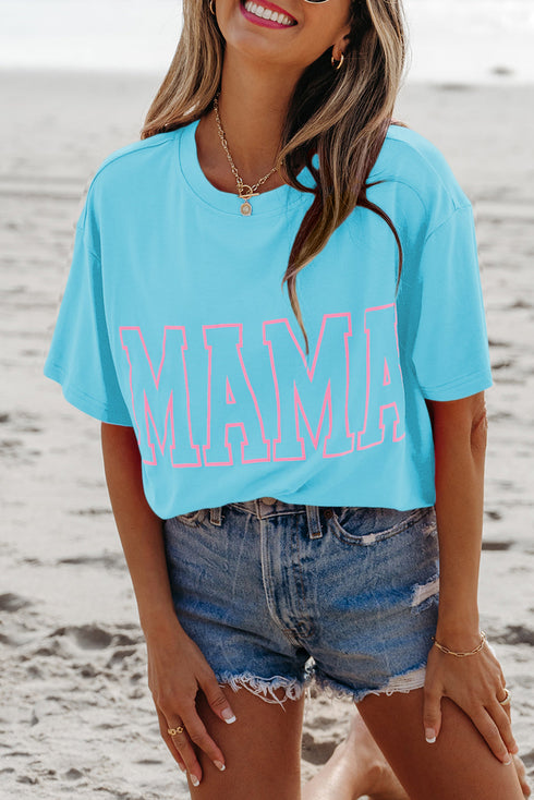 Mama Letter Graphic Crew Neck Short Sleeve Tee