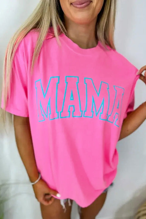 Mama Letter Graphic Crew Neck Short Sleeve Tee