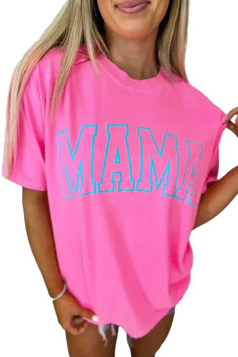 Mama Letter Graphic Crew Neck Short Sleeve Tee