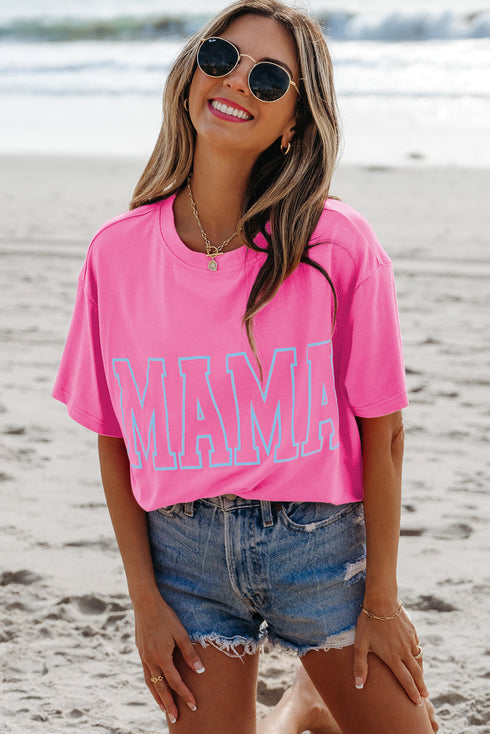 Mama Letter Graphic Crew Neck Short Sleeve Tee
