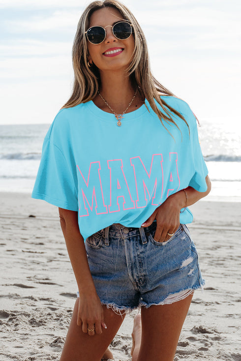 Mama Letter Graphic Crew Neck Short Sleeve Tee