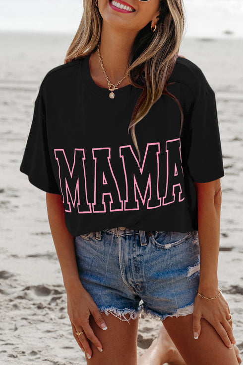 Mama Letter Graphic Crew Neck Short Sleeve Tee