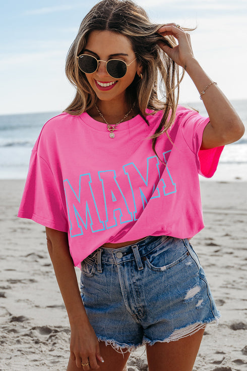 Mama Letter Graphic Crew Neck Short Sleeve Tee