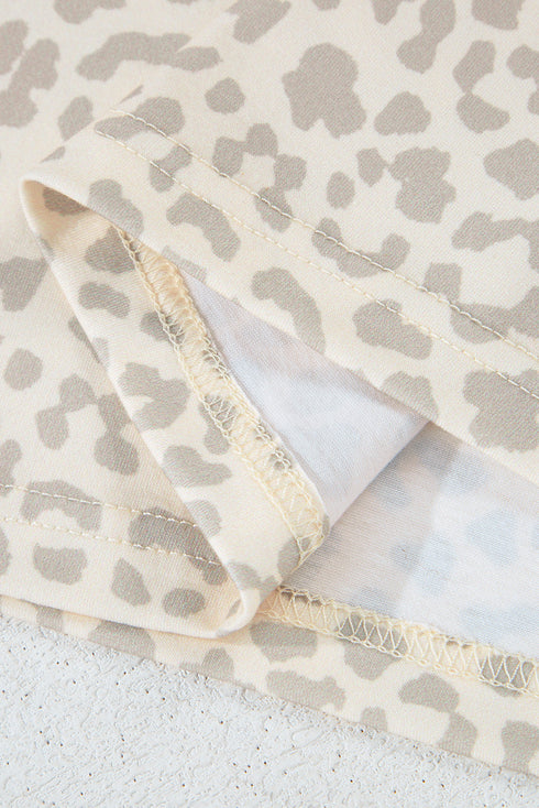 Mama Letter Graphic Leopard Print Rolled Cuff Tee
