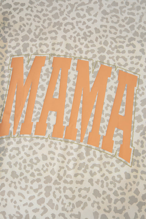 Mama Letter Graphic Leopard Print Rolled Cuff Tee