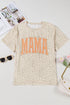 Mama Letter Graphic Leopard Print Rolled Cuff Tee