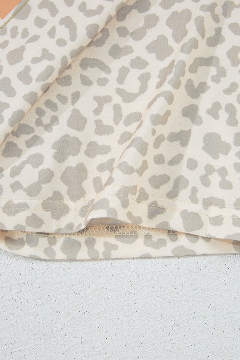Mama Letter Graphic Leopard Print Rolled Cuff Tee