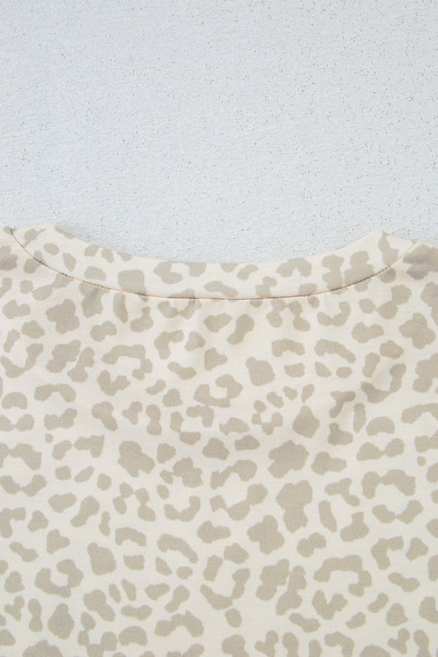 Mama Letter Graphic Leopard Print Rolled Cuff Tee