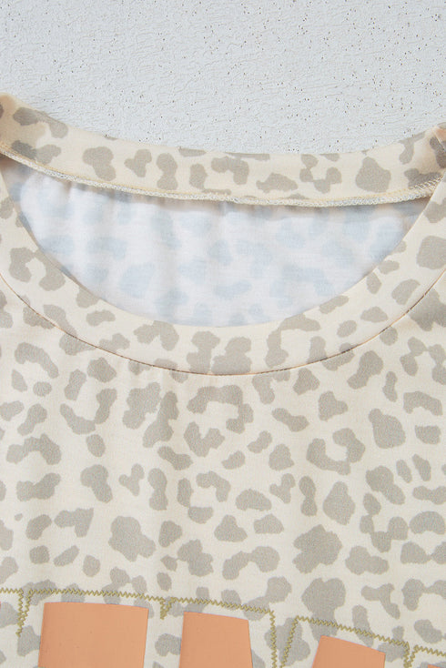 Mama Letter Graphic Leopard Print Rolled Cuff Tee