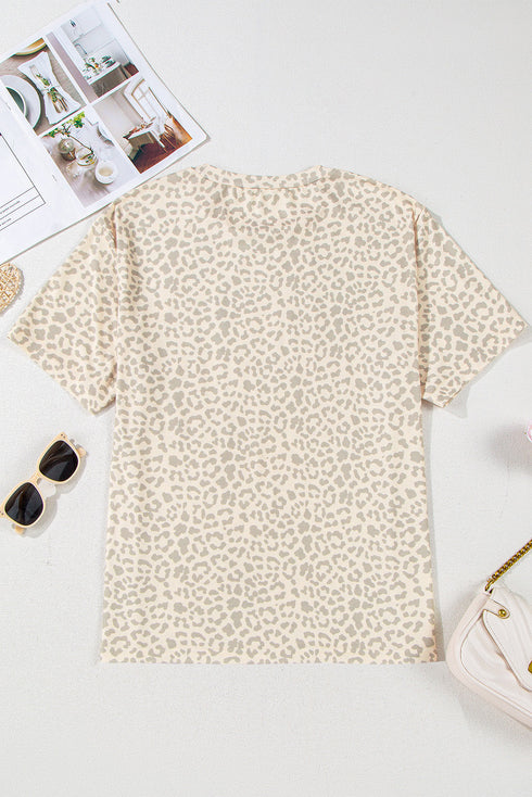 Mama Letter Graphic Leopard Print Rolled Cuff Tee