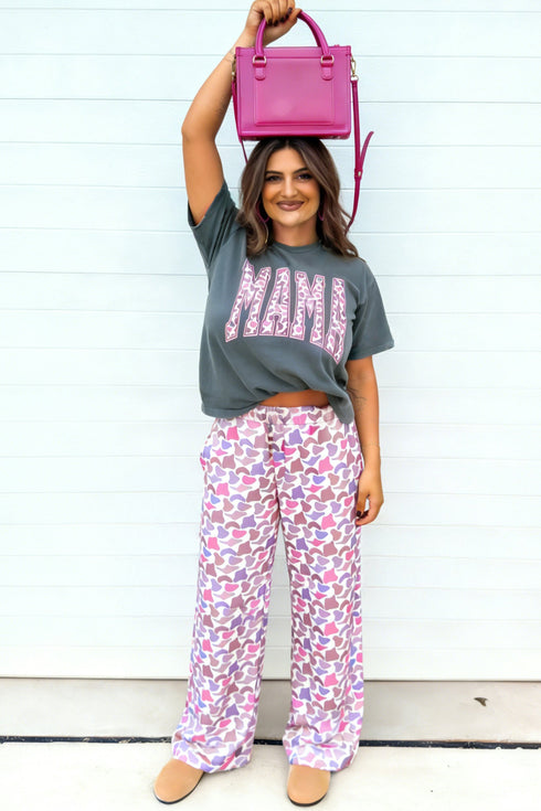 Mama Letter Graphic Tee Camouflage Print Loose Pant Set