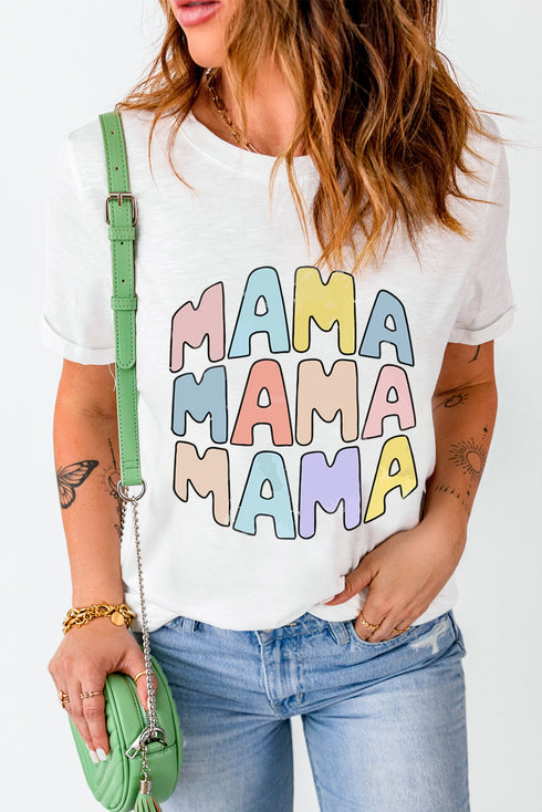 Mama Letter Print Crew Neck Short Sleeve Graphic Tee