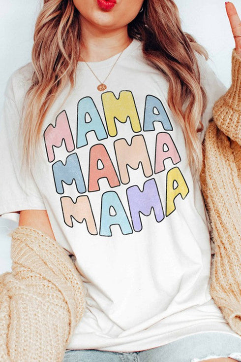 Mama Letter Print Crew Neck Short Sleeve Graphic Tee