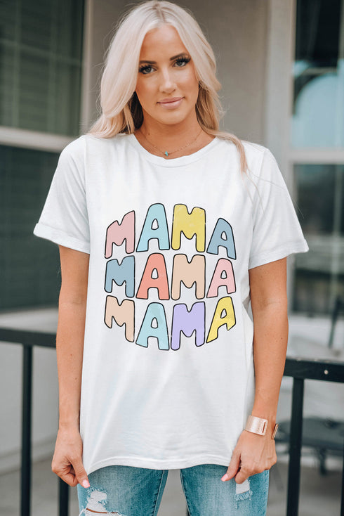 Mama Letter Print Crew Neck Short Sleeve Graphic Tee