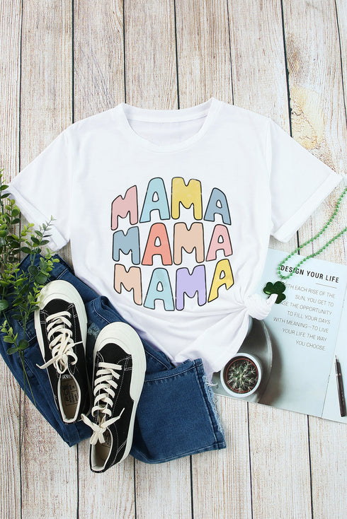 Mama Letter Print Crew Neck Short Sleeve Graphic Tee