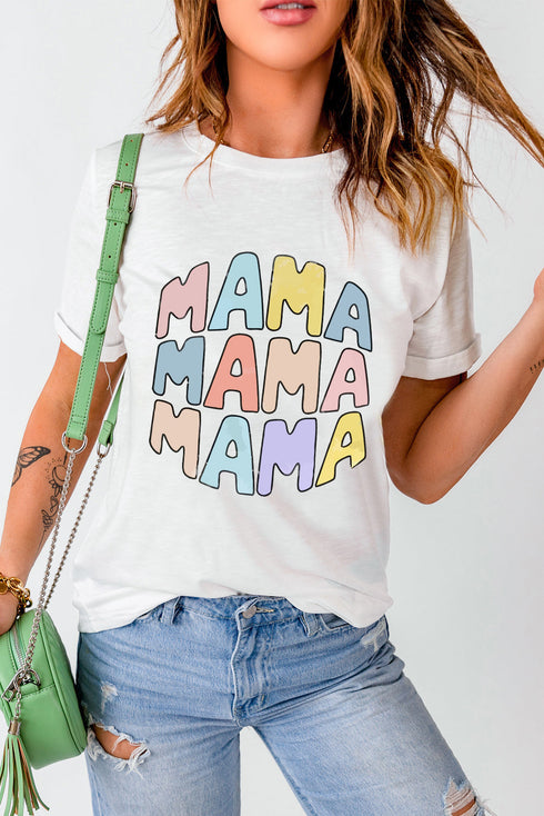 Mama Letter Print Crew Neck Short Sleeve Graphic Tee