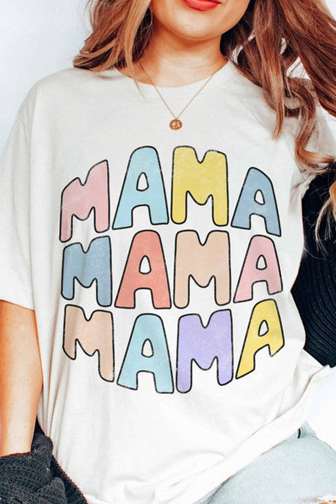 Mama Letter Print Crew Neck Short Sleeve Graphic Tee