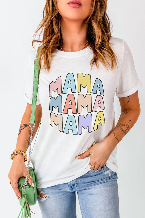 Mama Letter Print Crew Neck Short Sleeve Graphic Tee