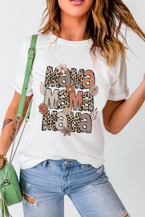 Mama Letter Print Graphic Short Sleeve Crew Neck Shirt