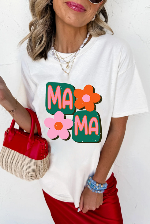Mama Letter Print Graphic Short Sleeve Crewneck Tee