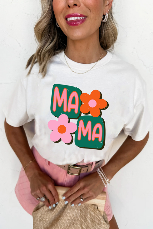 Mama Letter Print Graphic Short Sleeve Crewneck Tee